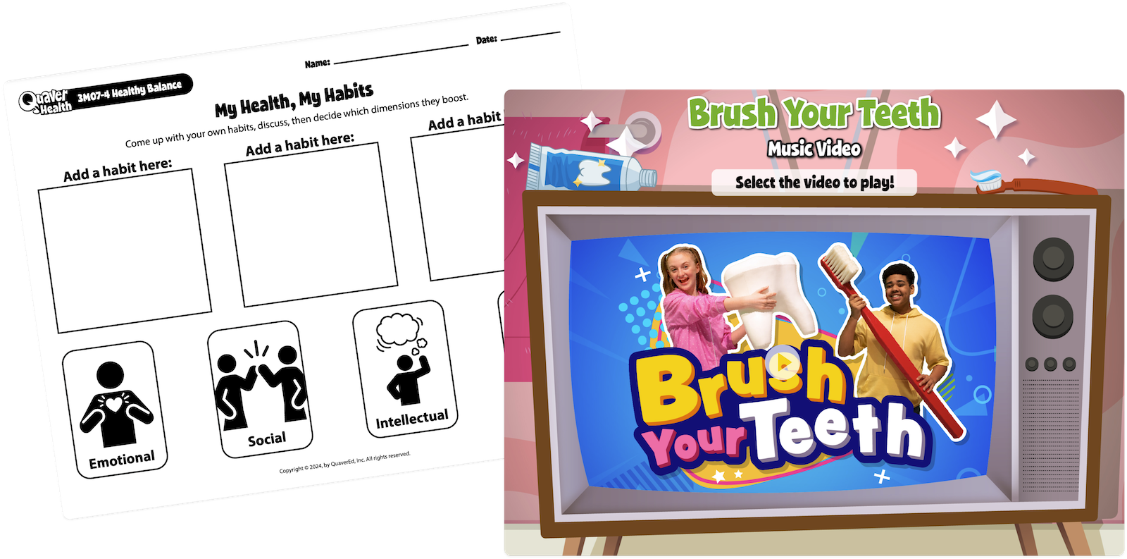 screen from brush your teeth video and printable for my health, my habits
