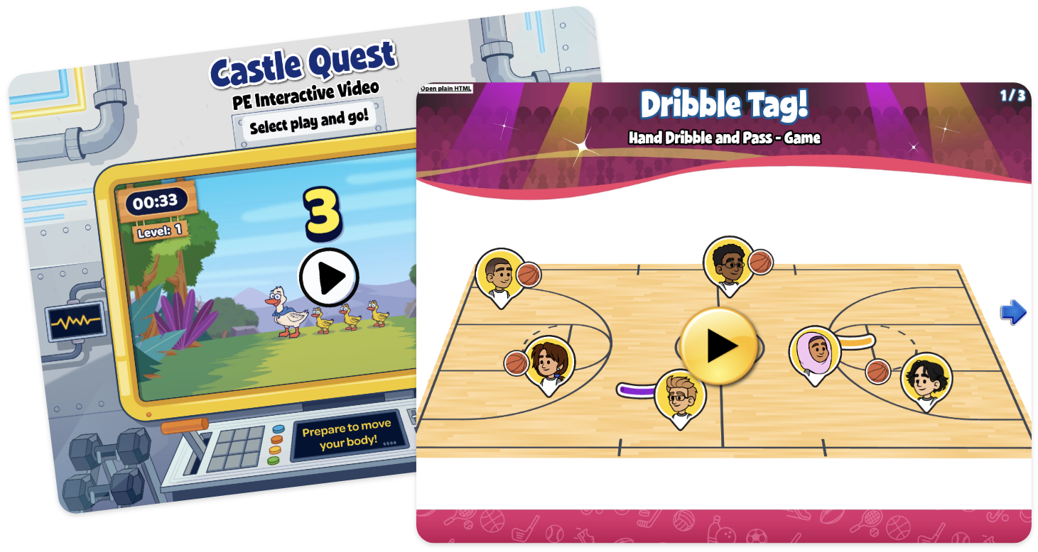 Dribble tag and castle quest screens from QuaverPE