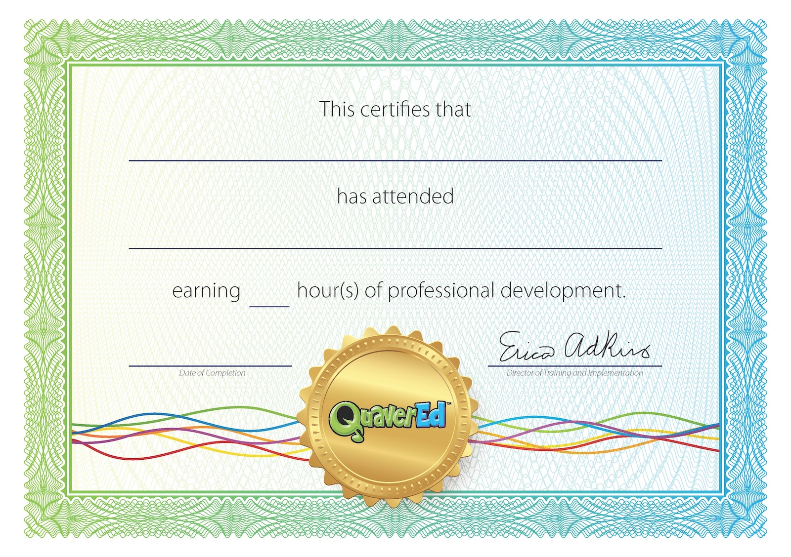 Quaver Certificate of completion 